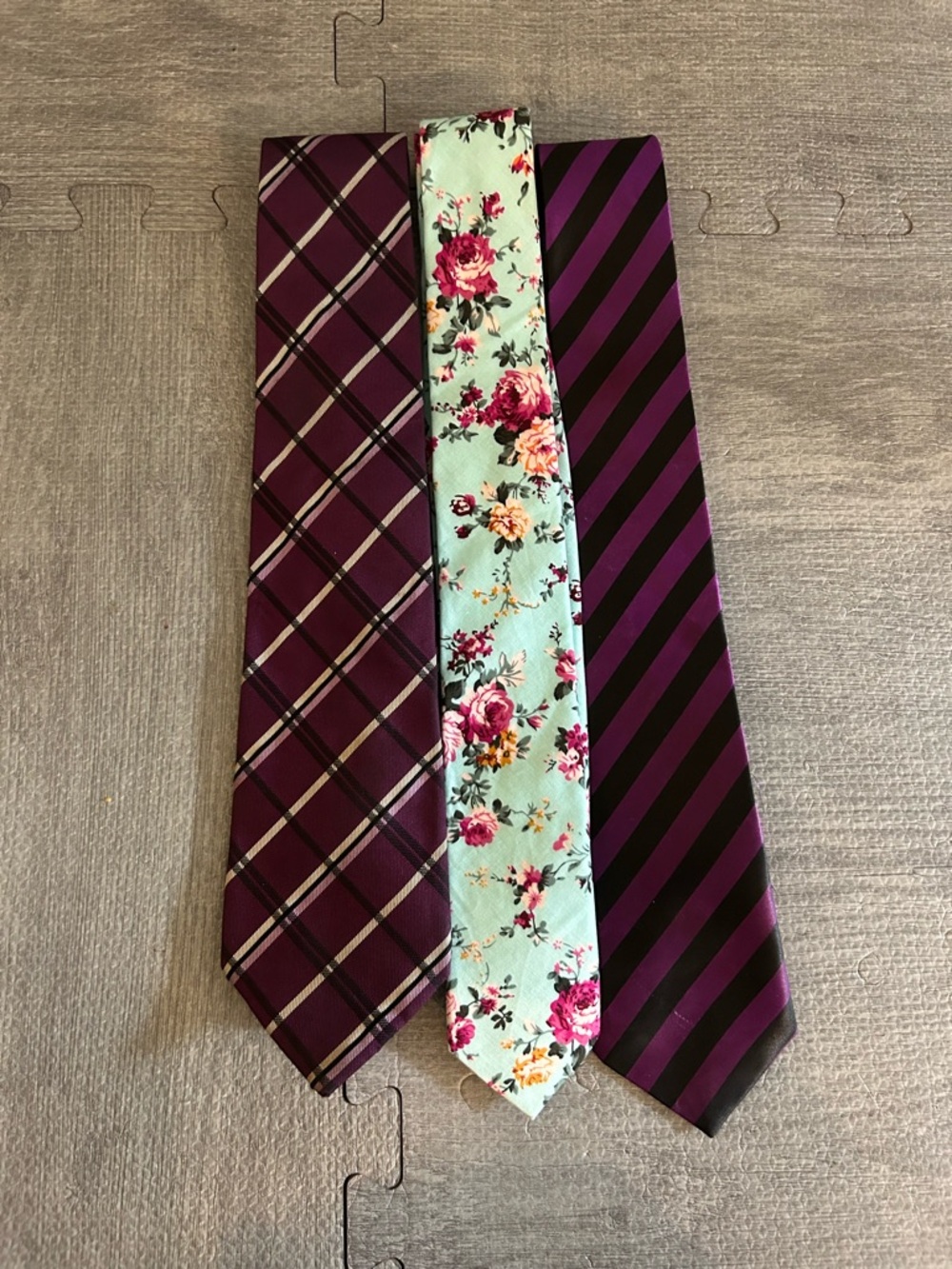 Men’s Tie Set in Purple and Mint Floral - Versatile Dress Neckties.